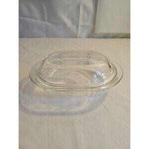 Pyrex Vintage Clear Glass Oval 2 Piece Casserole Dish 602-B Dish /602-C Lid